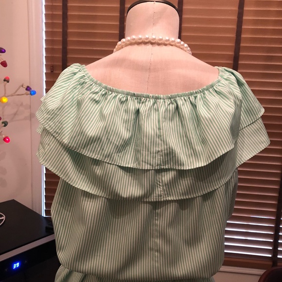 ‼️‼️SALE ‼️‼️Off The Shoulder Ruffle Collar Striped Mini Dress. Must Bundle‼️ - Picture 6 of 7